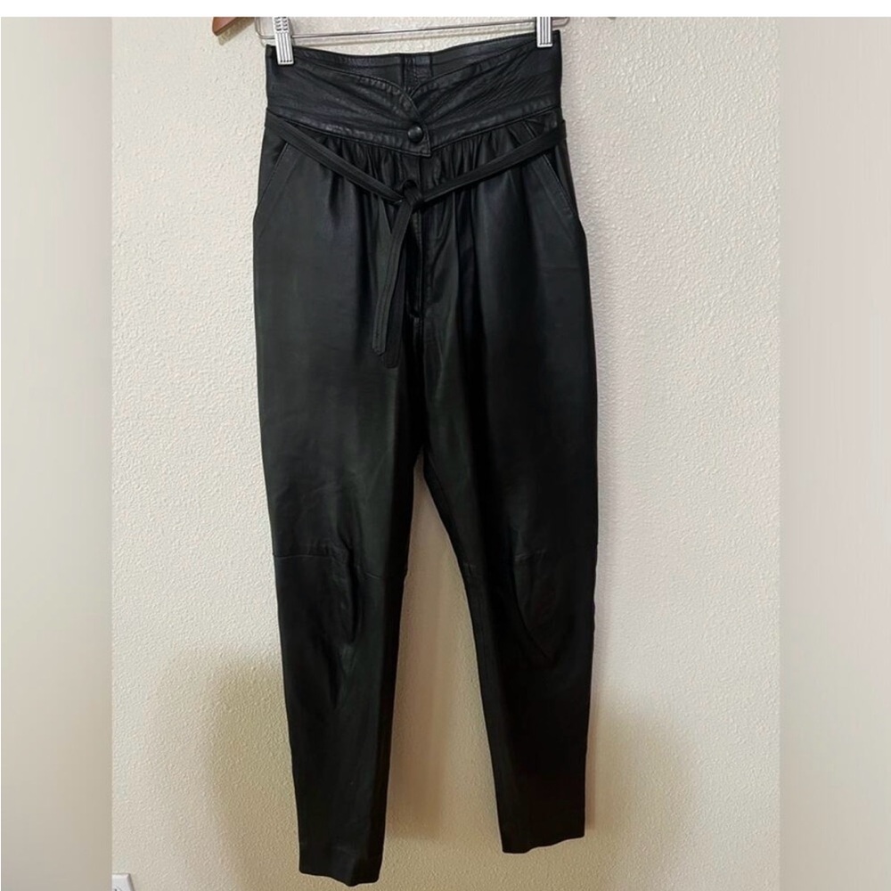 Vintage | TOTO LONDON black leather high rise skinny pants 2